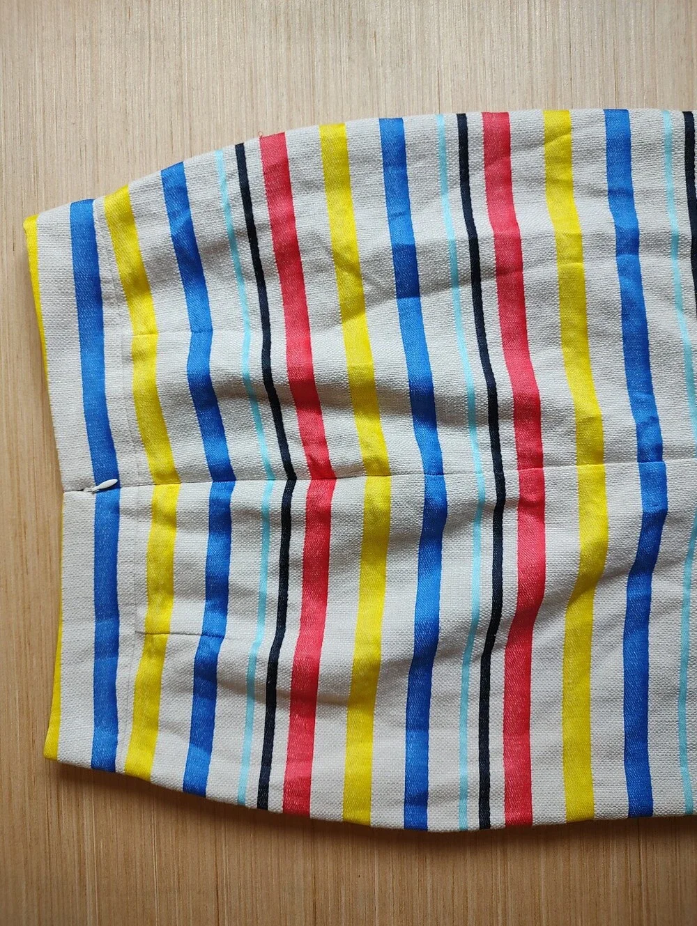 J Crew Striped Pencil Knee Skirt Fringe Red Yellow Blue Cream Lined 4 Back Slit